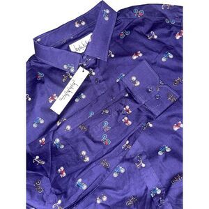NICOLE MILLER STUDIO BICYCLE ALL OVER‎ BUTTON UP DRESS SHIRT Blue Mens XXL